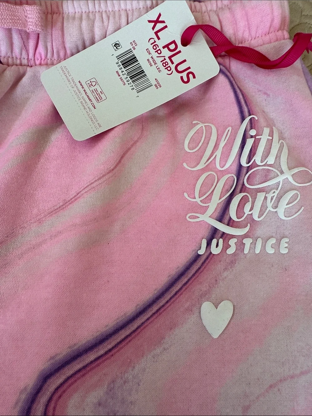 Justice Pink and Purple Tie-Dye Lounge Bottoms with White Heart